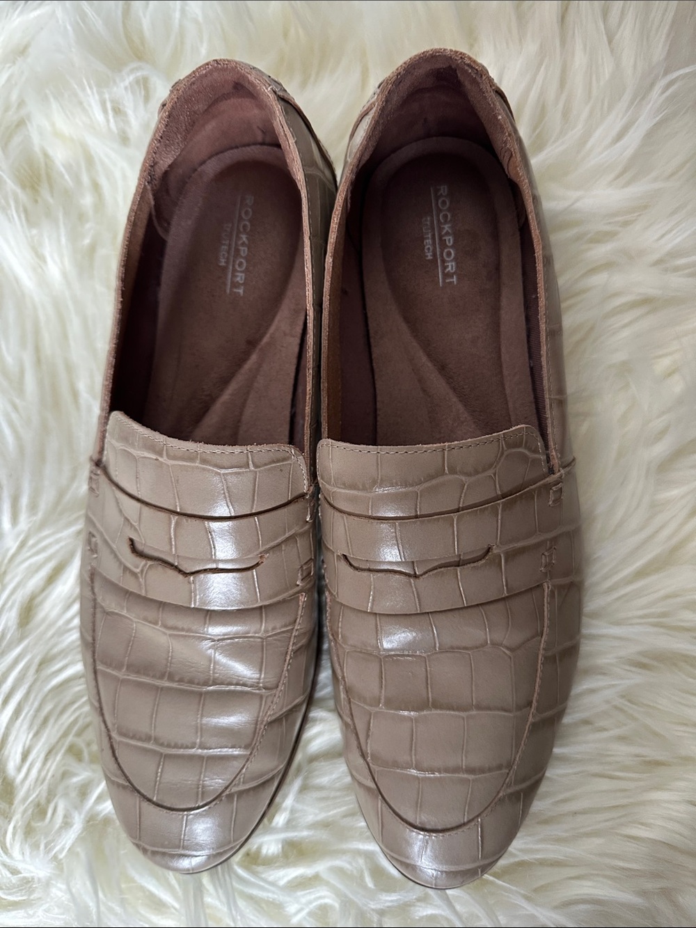 Rockport Croc-Embossed Taupe Slip-On Loafers